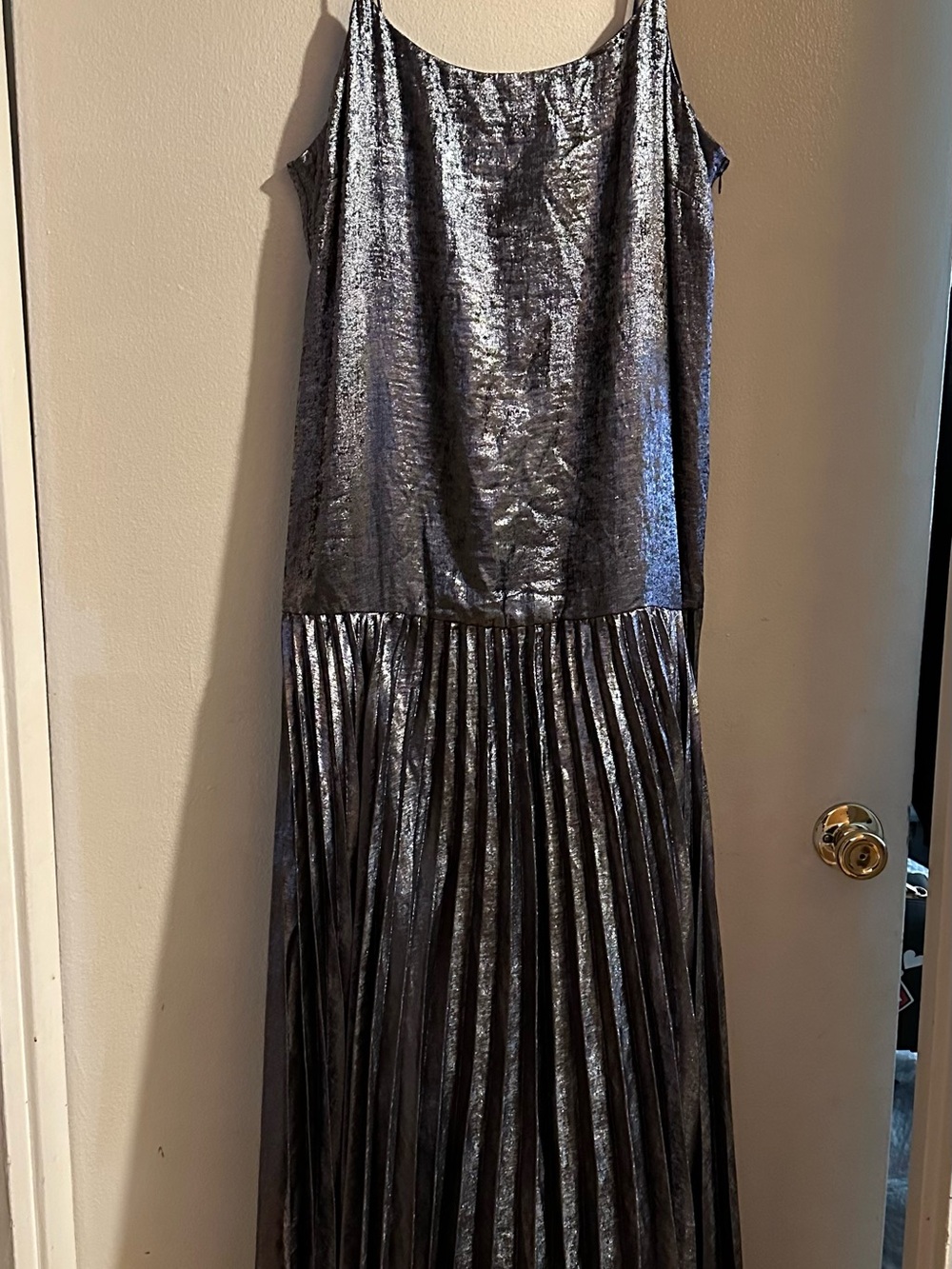 Banana Republic women Metallic Silver Pleated Party Dress